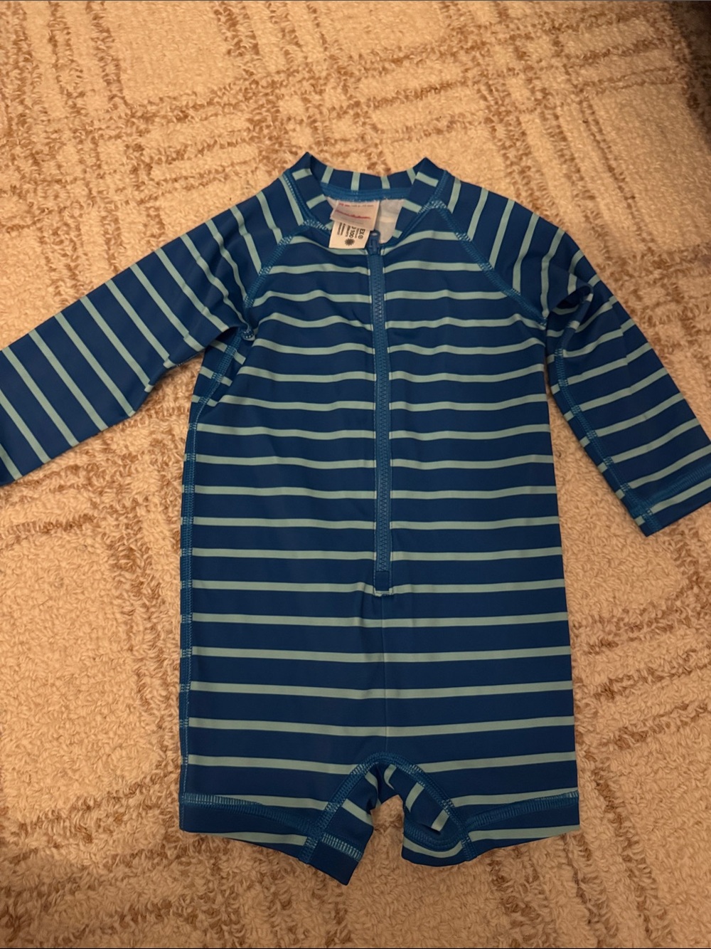 Hanna Andersson Blue Striped Zip-Up Rash Guard 6-12 months